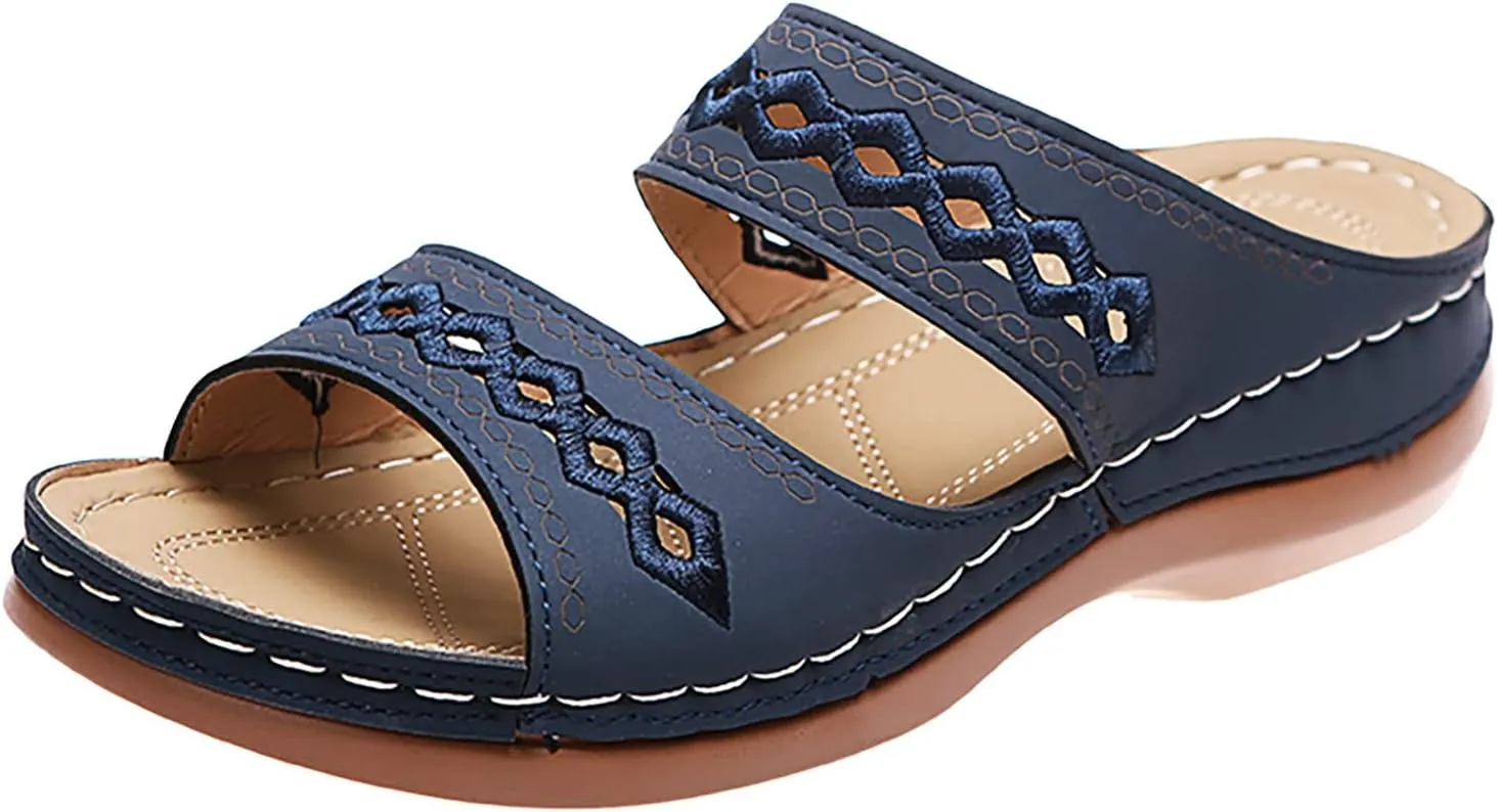 Cathalem Summer Sandals for Women 2024 Wide Black Flats Shoes Women Dressy Sandals Womens Slippers with Arch Support