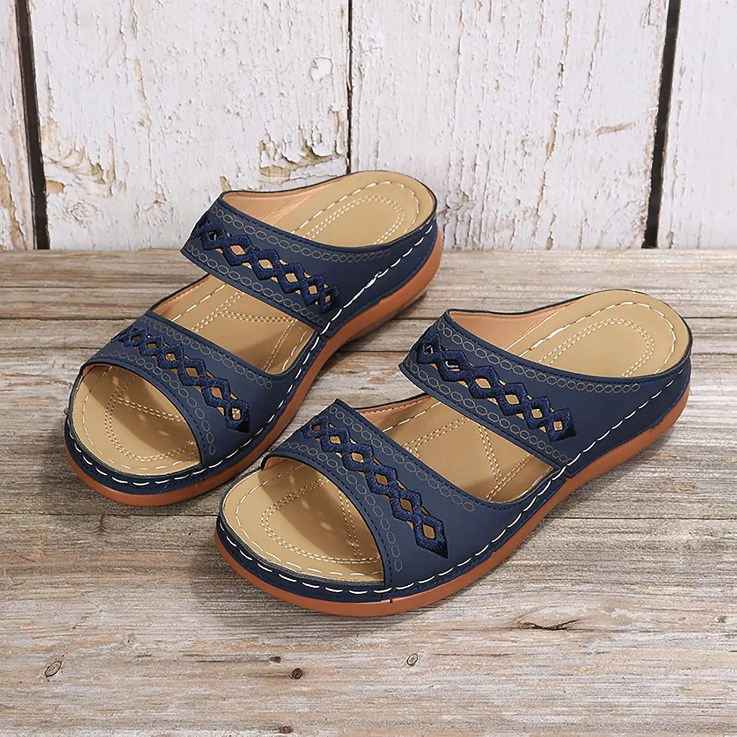 Cathalem Summer Sandals for Women 2024 Wide Black Flats Shoes Women Dressy Sandals Womens Slippers with Arch Support