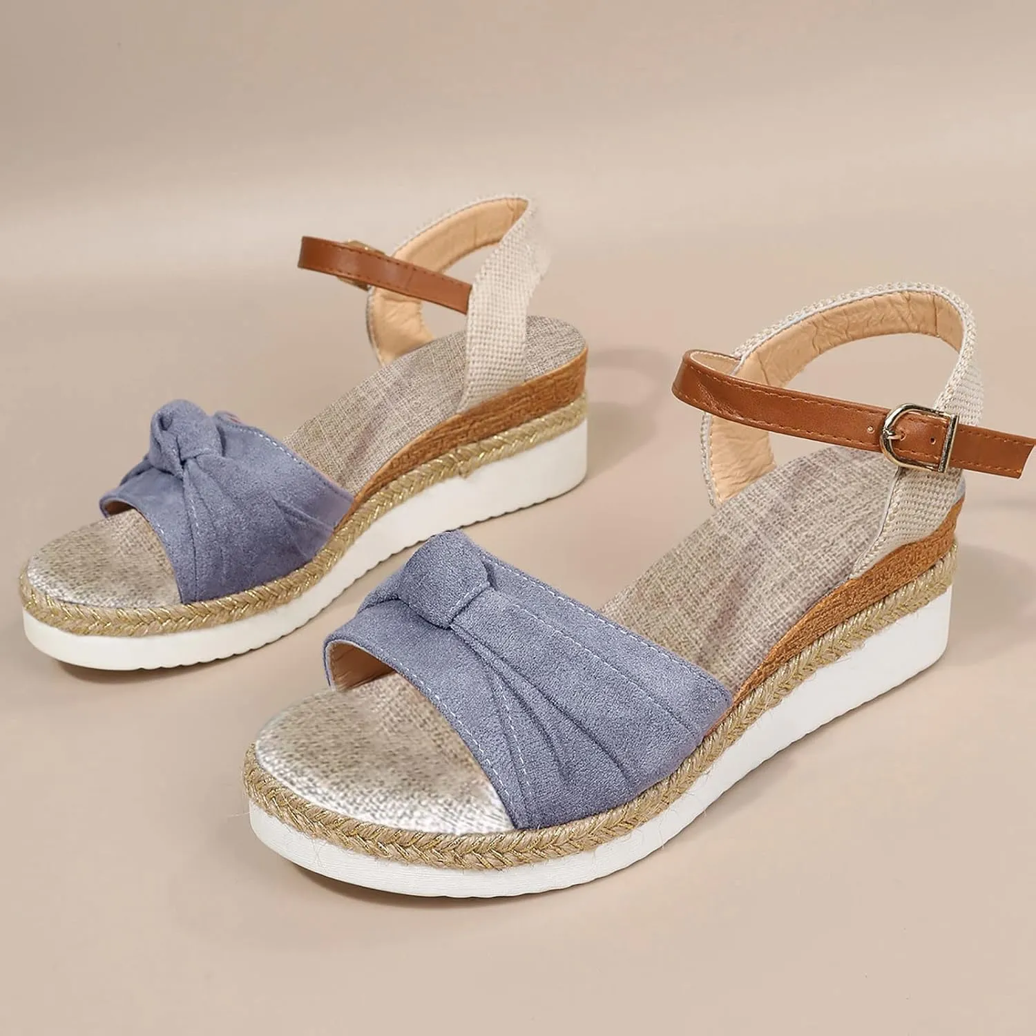 Cathalem Wedge Sandals for Women Orthopedic Open Toe Ankle Strap Platform Sandals Casual Strappy Sandals Zipper Summer Dressy Outdoor Sandals
