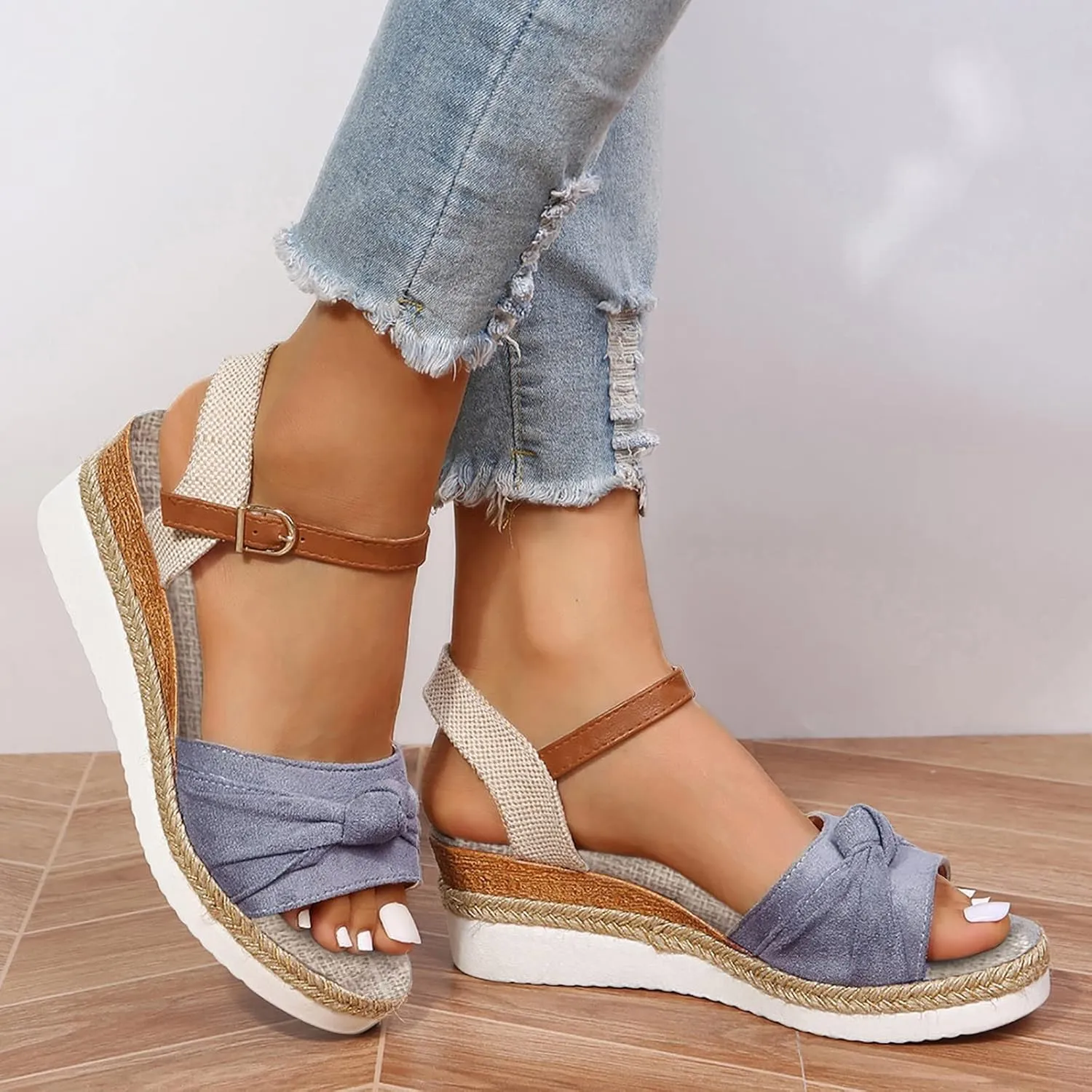 Cathalem Wedge Sandals for Women Orthopedic Open Toe Ankle Strap Platform Sandals Casual Strappy Sandals Zipper Summer Dressy Outdoor Sandals