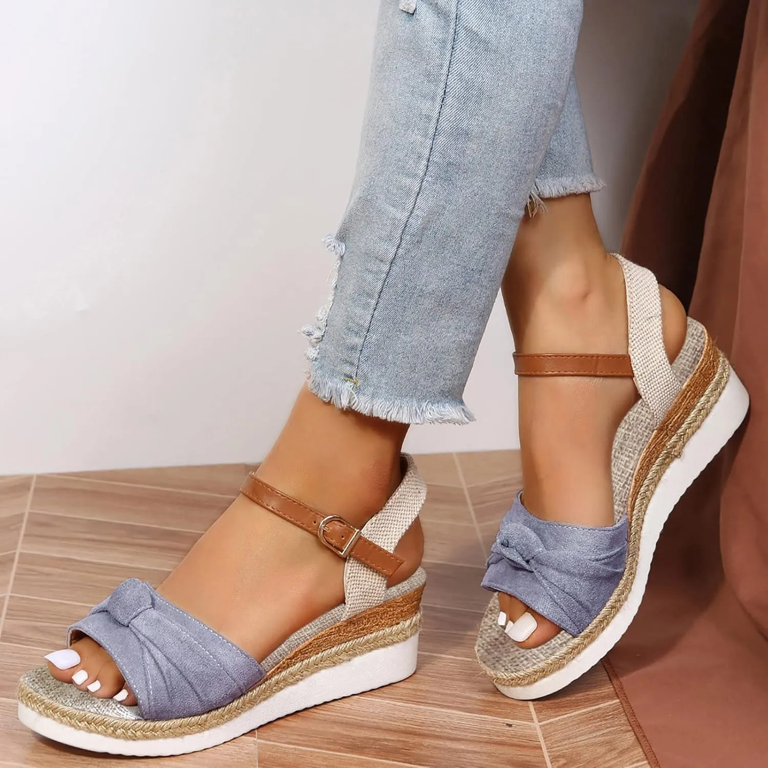 Cathalem Wedge Sandals for Women Orthopedic Open Toe Ankle Strap Platform Sandals Casual Strappy Sandals Zipper Summer Dressy Outdoor Sandals