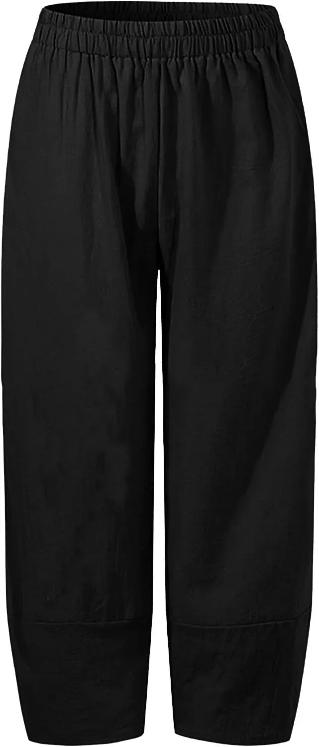 Ceboyel Women's Boho Casual Linen Pants Wide Leg Capri Pants Relax Fit Cute Baggy Pants Summer Beach Lounge Trousers 2023