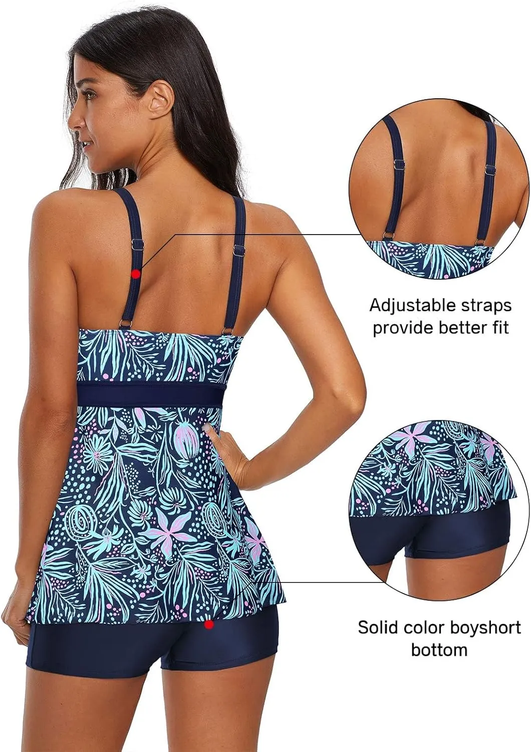 Century Star Womens Athletic 2025 Swimsuits for Women Two Piece Tankini with High Waisted Boyshorts Floral Bathing Suits