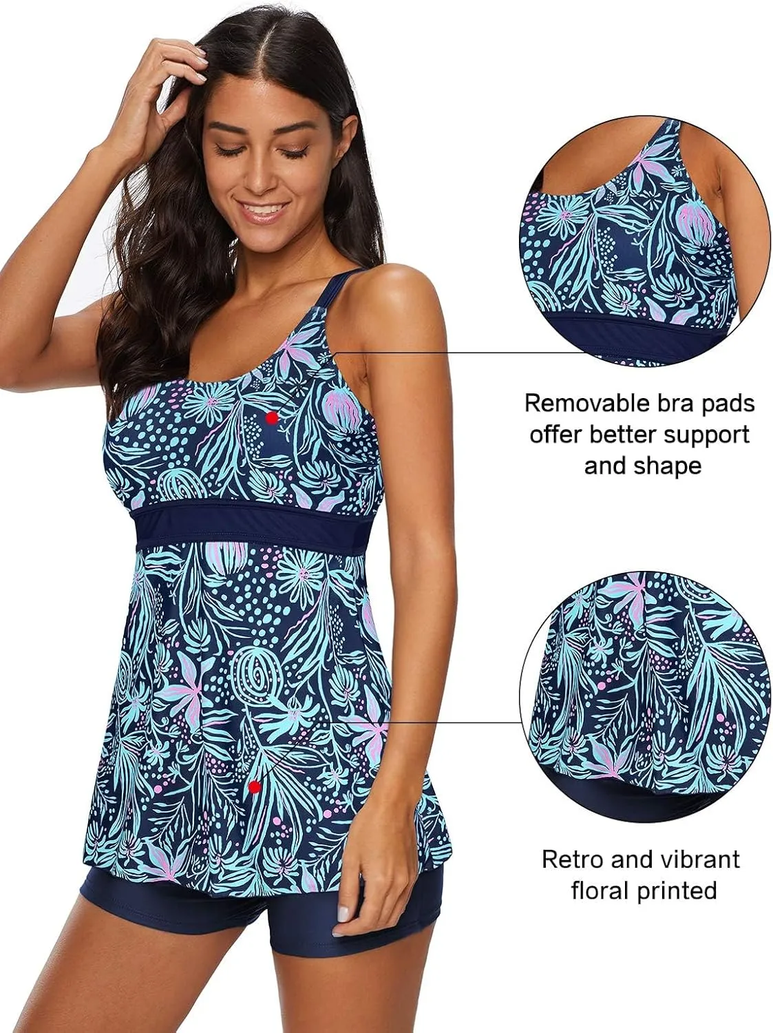 Century Star Womens Athletic 2025 Swimsuits for Women Two Piece Tankini with High Waisted Boyshorts Floral Bathing Suits