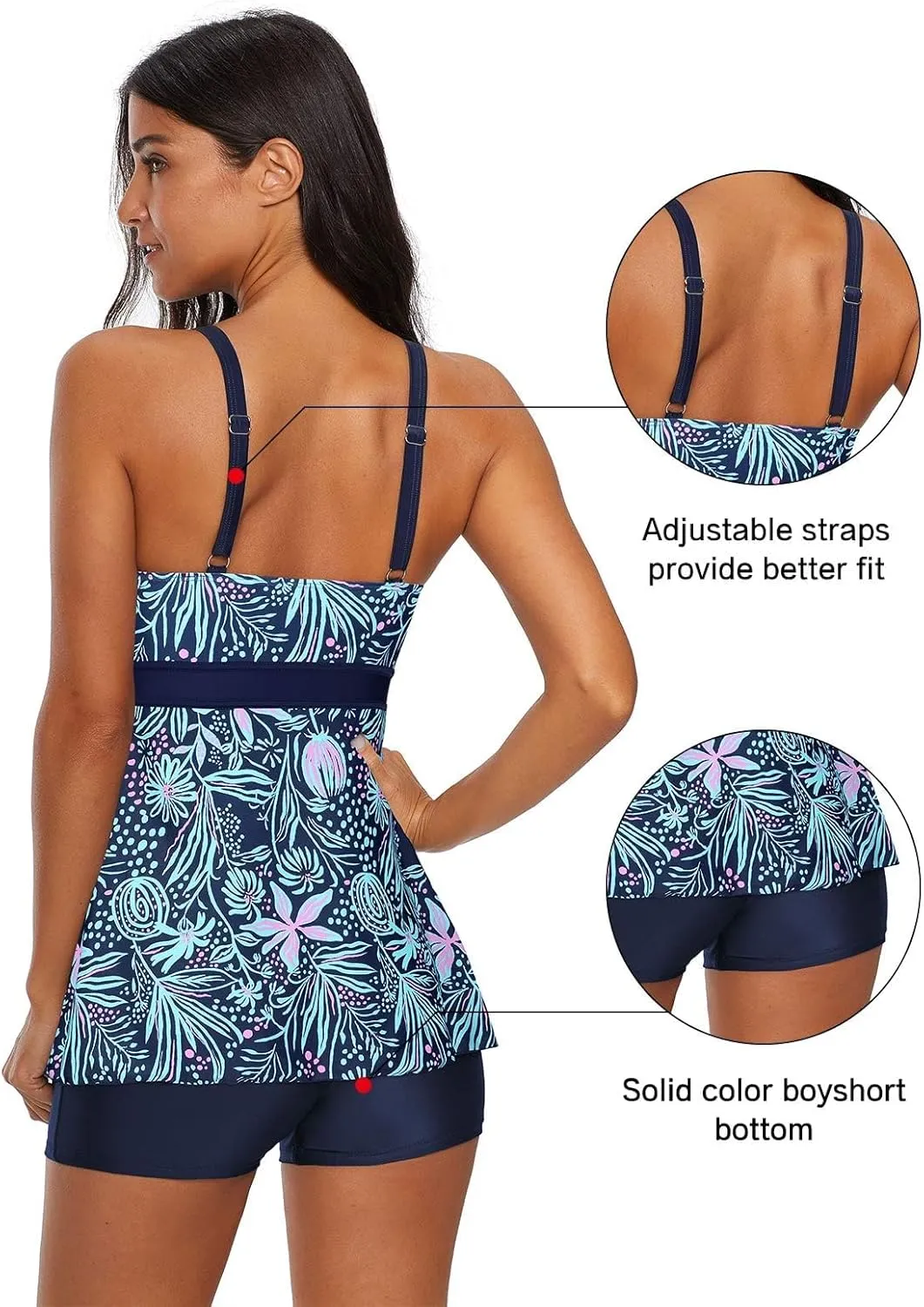 Century Star Womens Athletic 2025 Swimsuits for Women Two Piece Tankini with High Waisted Boyshorts Floral Bathing Suits