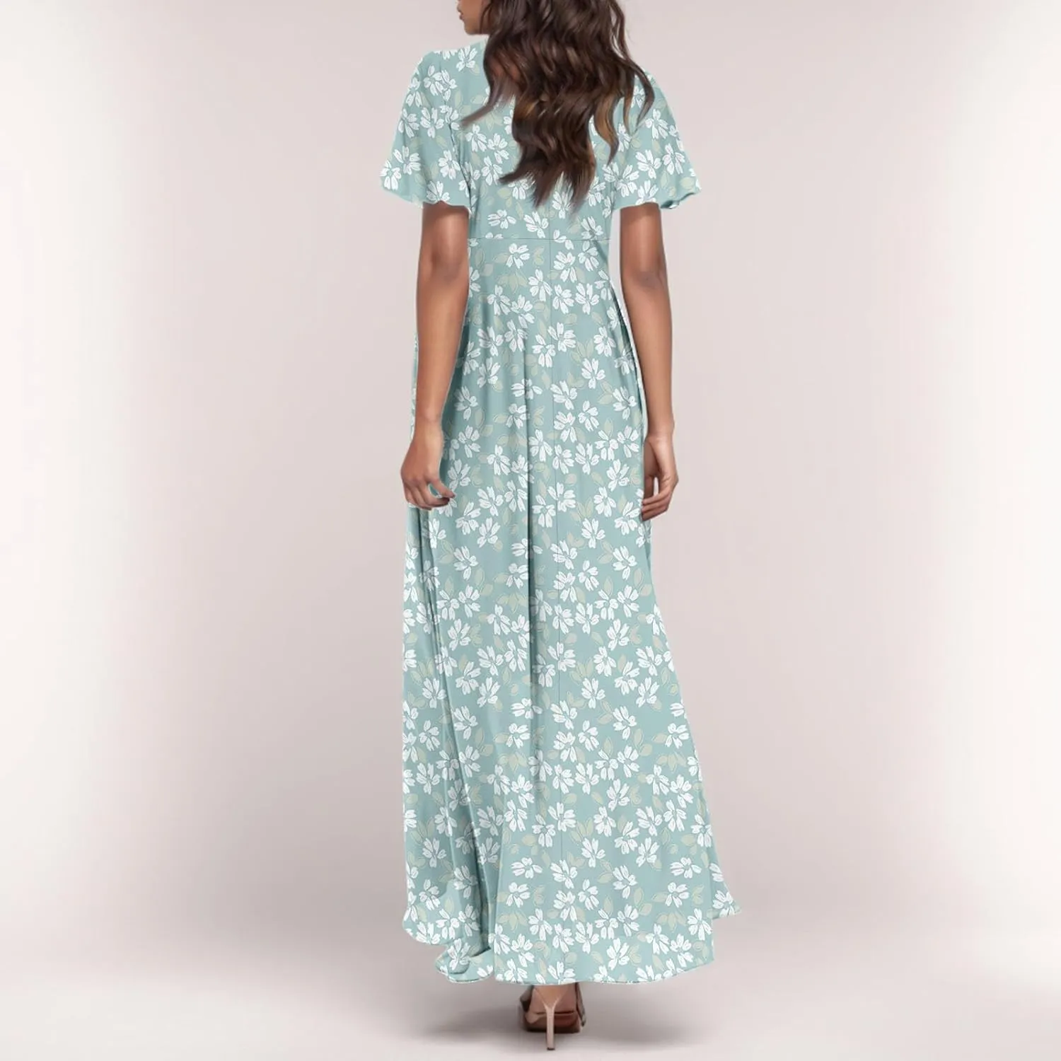 Chiffon Dresses for Women 2025 Elegant Flutter Sleeve Long Flowy Floral Maxi Dress Womens Plus Size Summer Dresses
