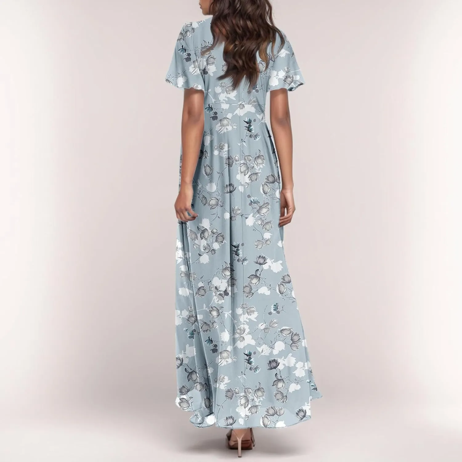 Chiffon Dresses for Women 2025 Elegant Flutter Sleeve Long Flowy Floral Maxi Dress Womens Plus Size Summer Dresses