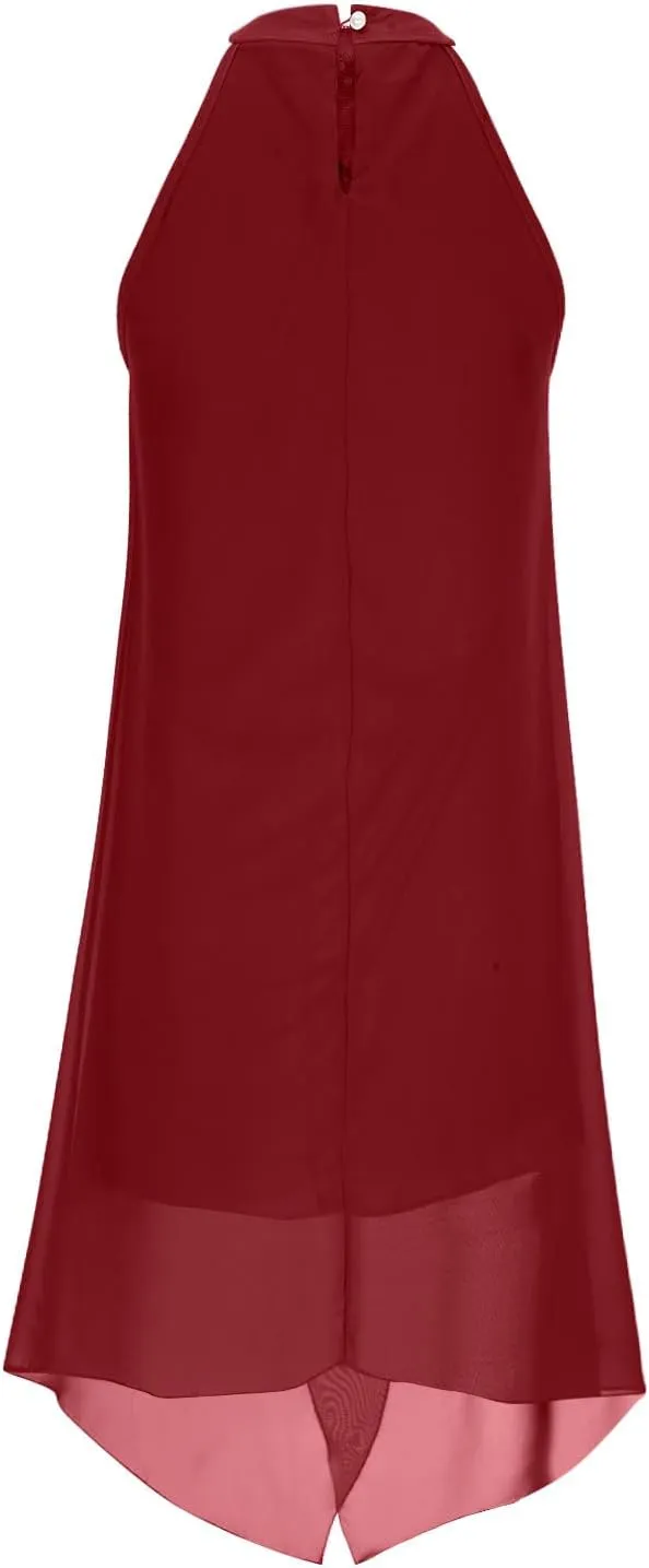 Chiffon Halter Dress for Women Dressy Tiered Evening Cocktail Party Dress Plus Size Choker Neck Swing Midi Sundress