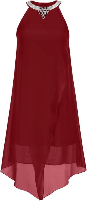 Chiffon Halter Dress for Women Dressy Tiered Evening Cocktail Party Dress Plus Size Choker Neck Swing Midi Sundress