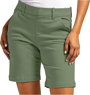 Chino Shorts for Women Comfy Casual Slim Fit Pull On Knee Length Shorts Solid Lounge Bermuda Shorts with Pockets