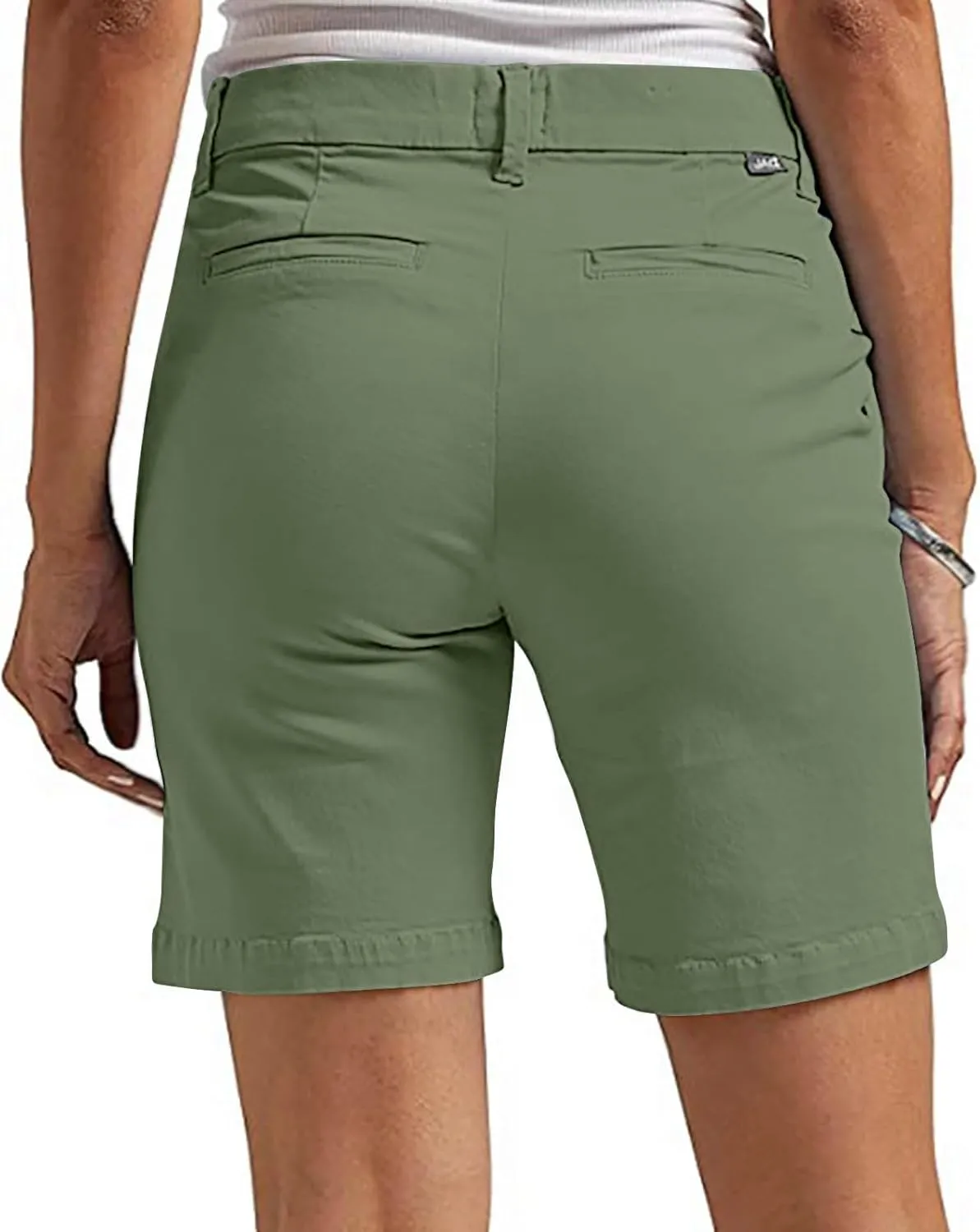 Chino Shorts for Women Comfy Casual Slim Fit Pull On Knee Length Shorts Solid Lounge Bermuda Shorts with Pockets