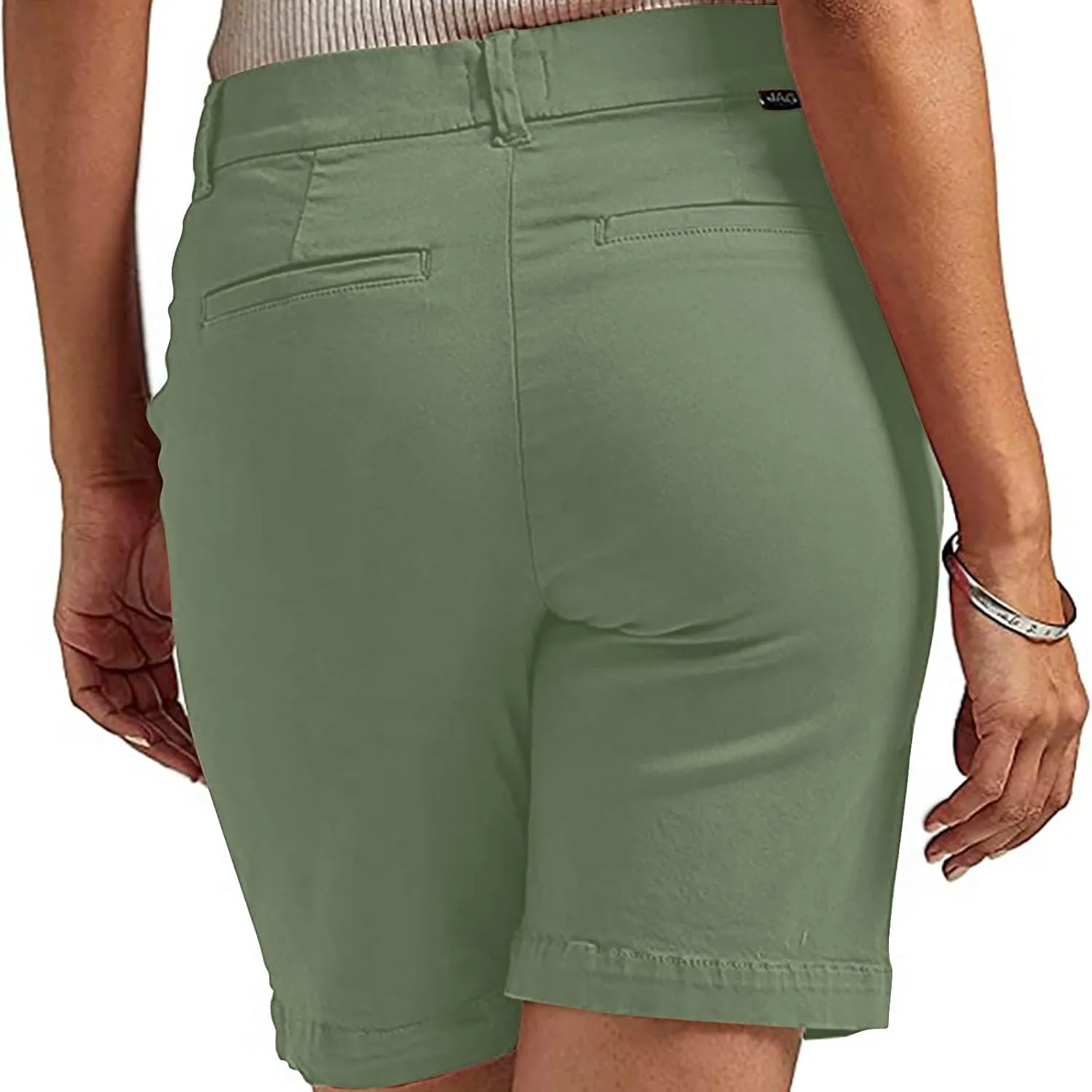 Chino Shorts for Women Comfy Casual Slim Fit Pull On Knee Length Shorts Solid Lounge Bermuda Shorts with Pockets