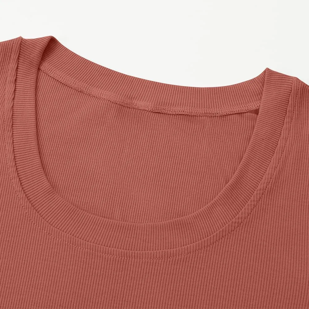 Chulianyouhuo Women's Short Sleeve Scoop Neck Ribbed Knit Fitted Casual Tops Tee Summer Slim Basic Shirts