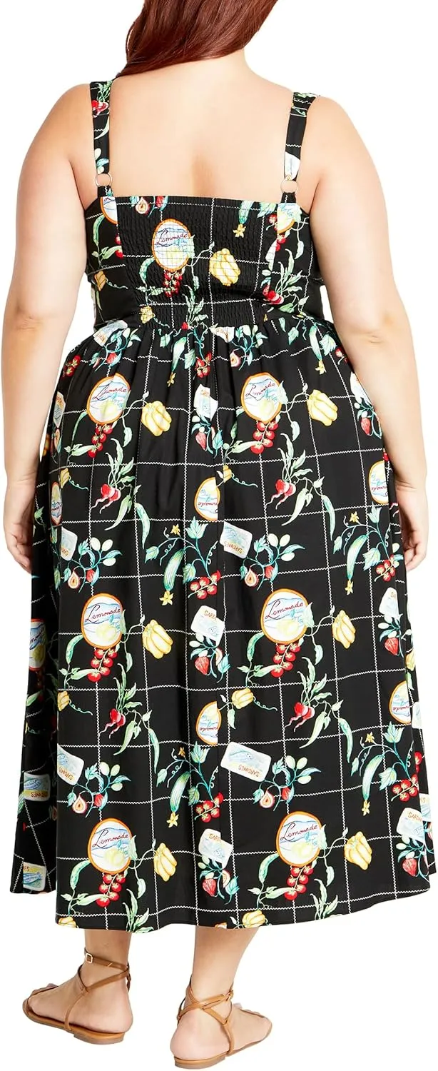City Chic Women's Dress-Postcards Print Cotton