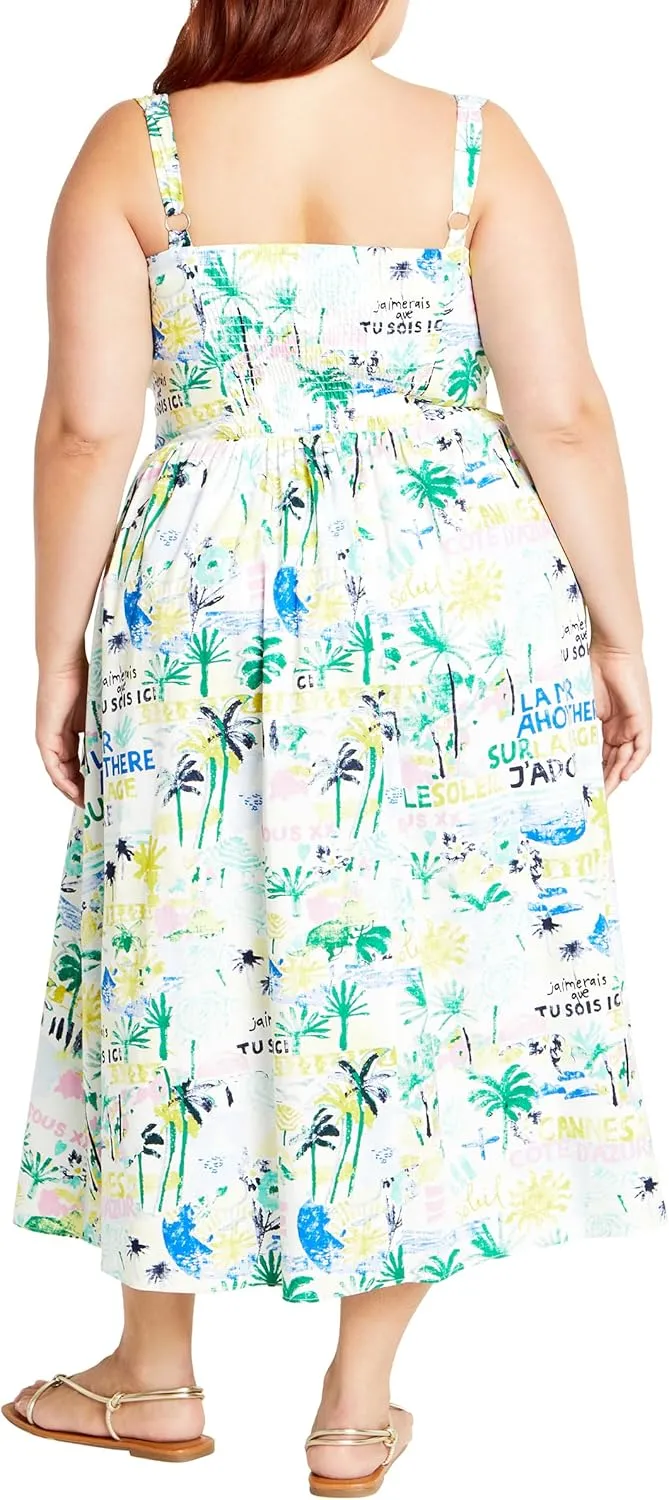 City Chic Women's Dress-Postcards Print Cotton