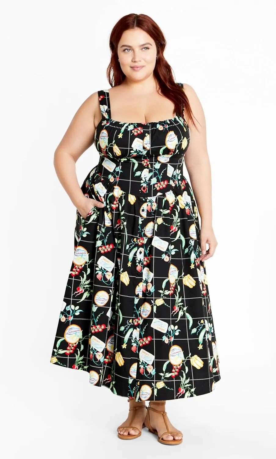 City Chic Women's Dress-Postcards Print Cotton