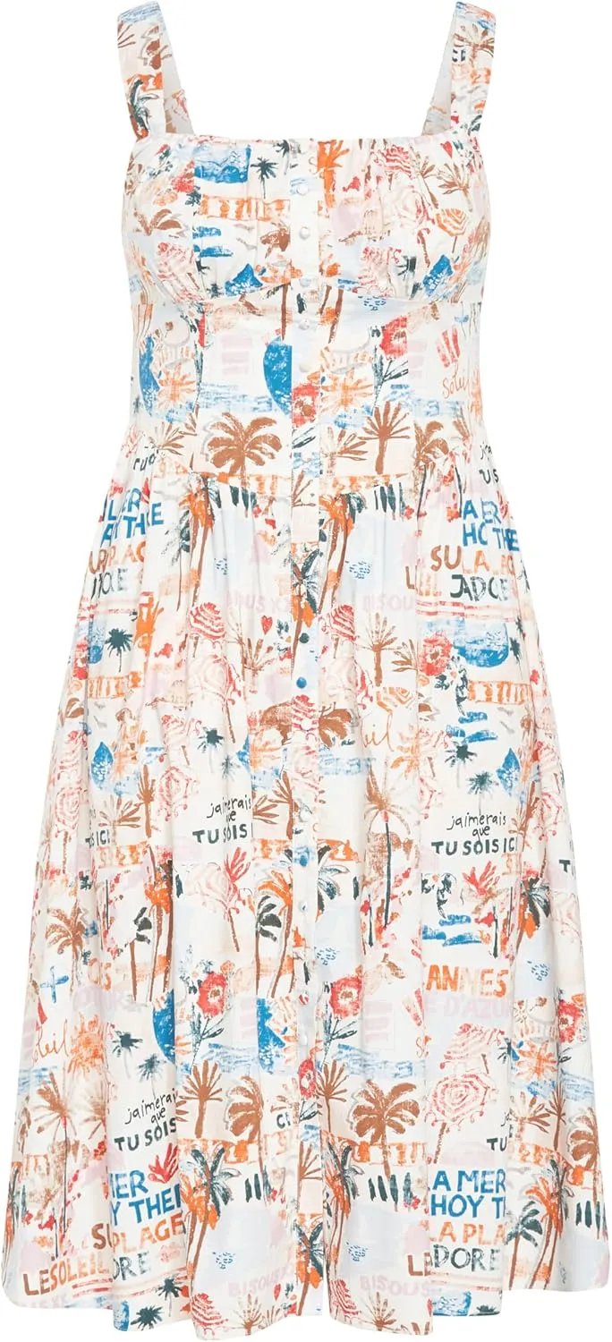 City Chic Women's Dress-Postcards Print Cotton