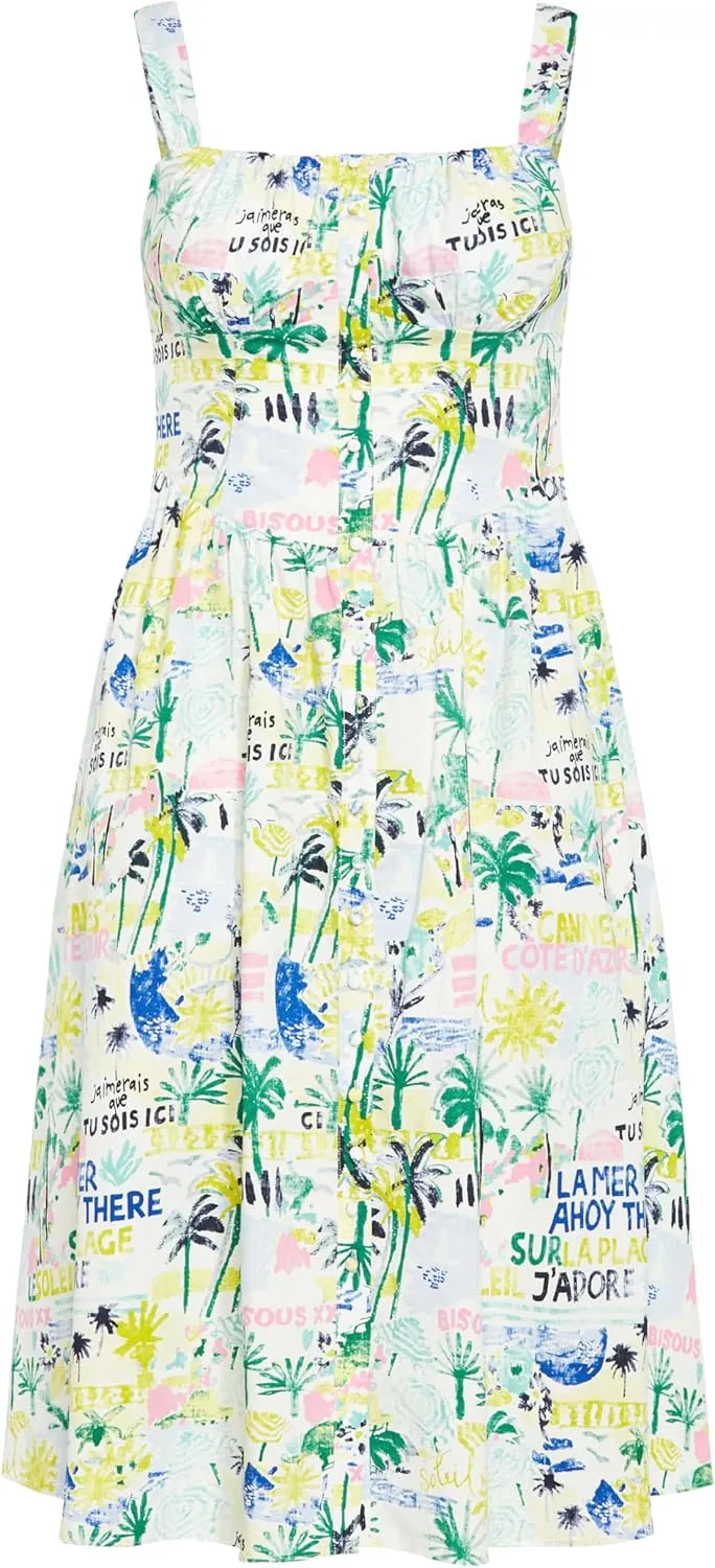 City Chic Women's Dress-Postcards Print Cotton