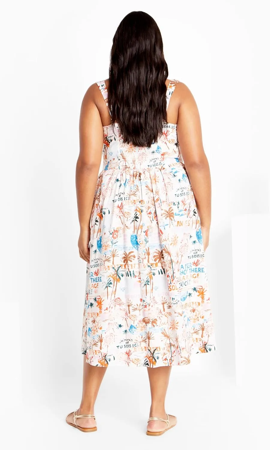 City Chic Women's Dress-Postcards Print Cotton