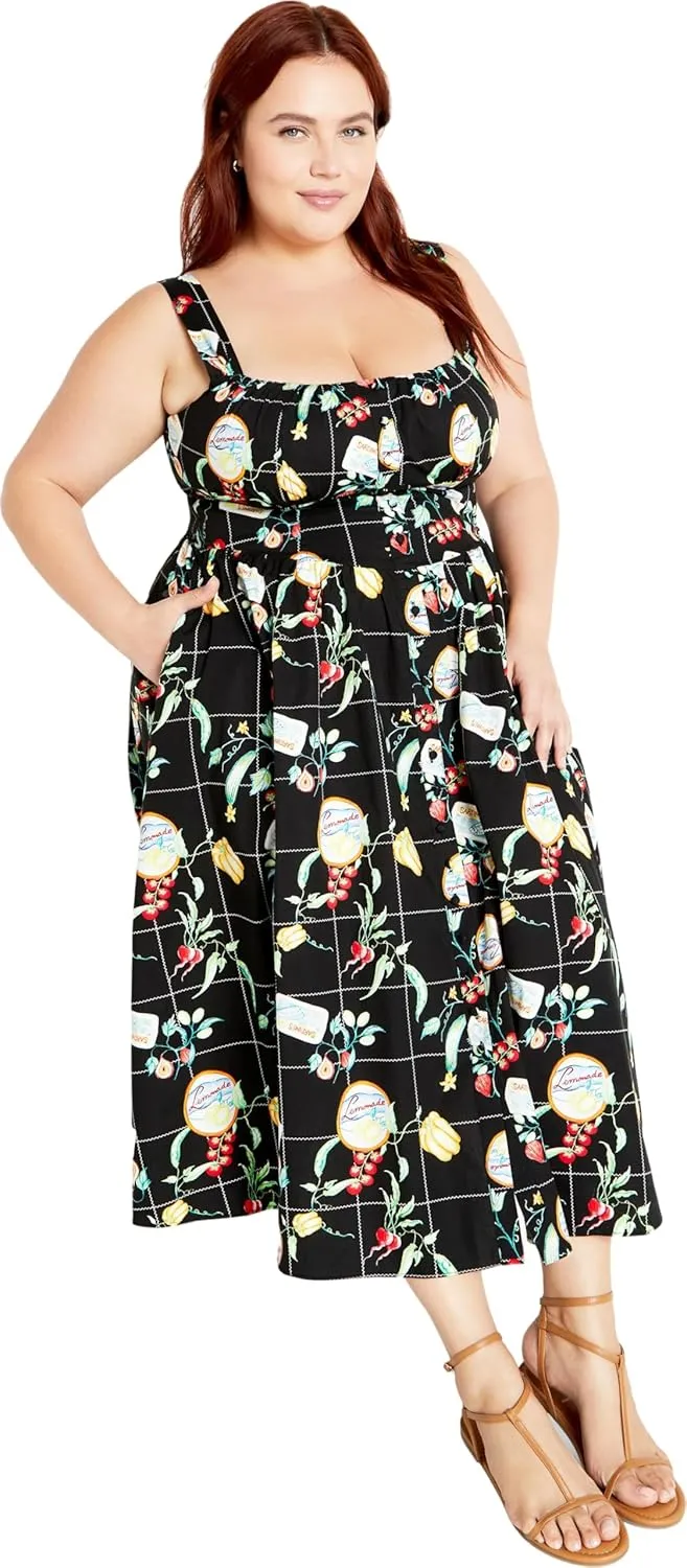 City Chic Women's Dress-Postcards Print Cotton
