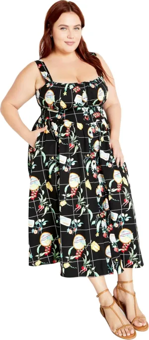 City Chic Women's Dress-Postcards Print Cotton