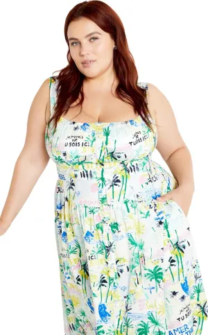 City Chic Women's Dress-Postcards Print Cotton