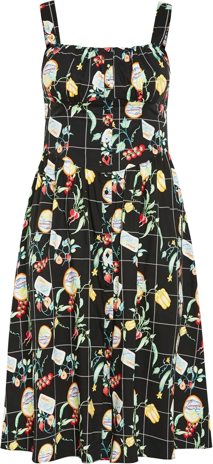 City Chic Women's Dress-Postcards Print Cotton