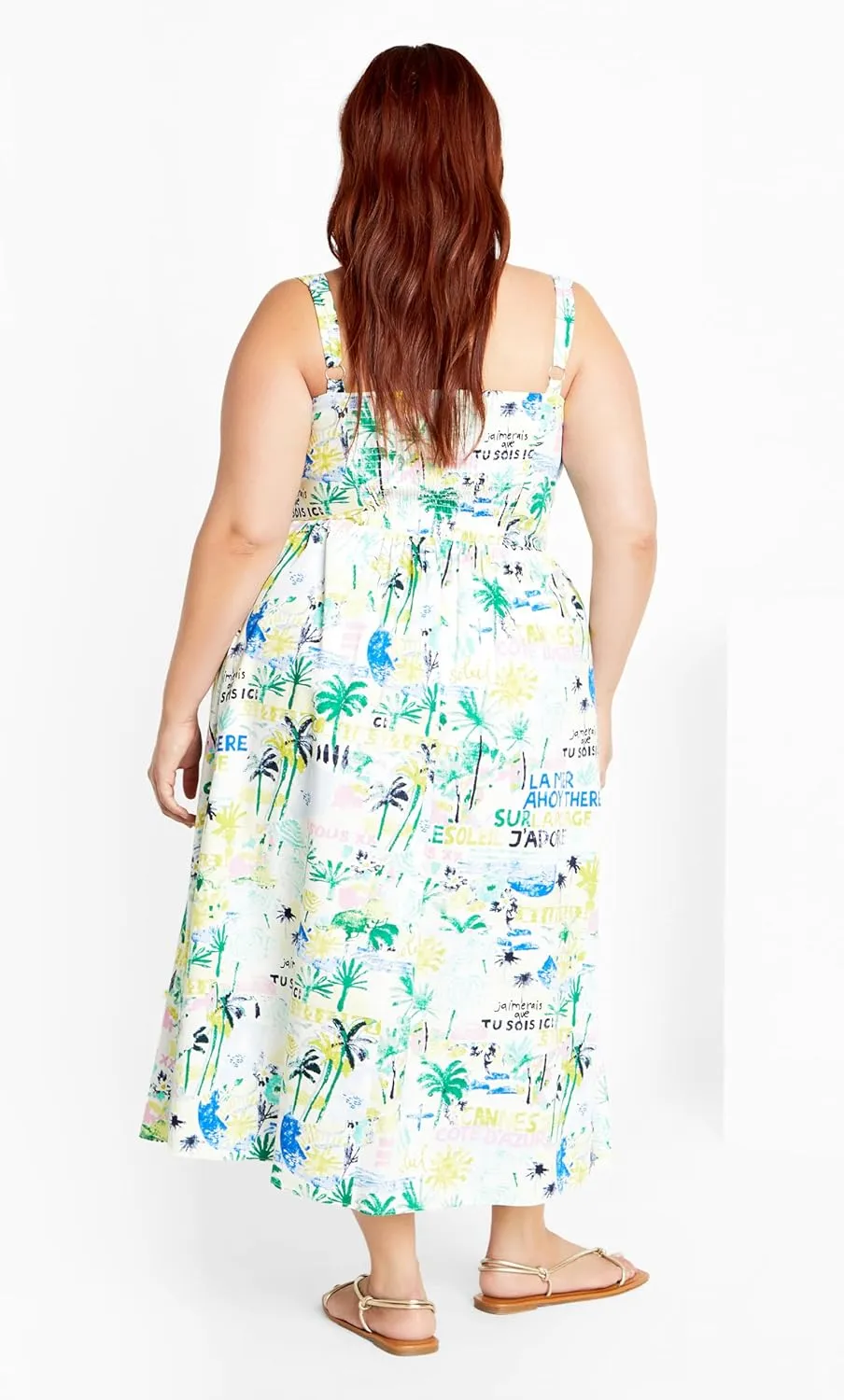 City Chic Women's Dress-Postcards Print Cotton