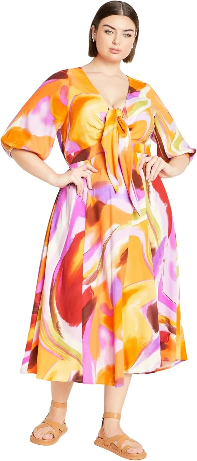 City Chic Women's Dress-Swirl Tie Print