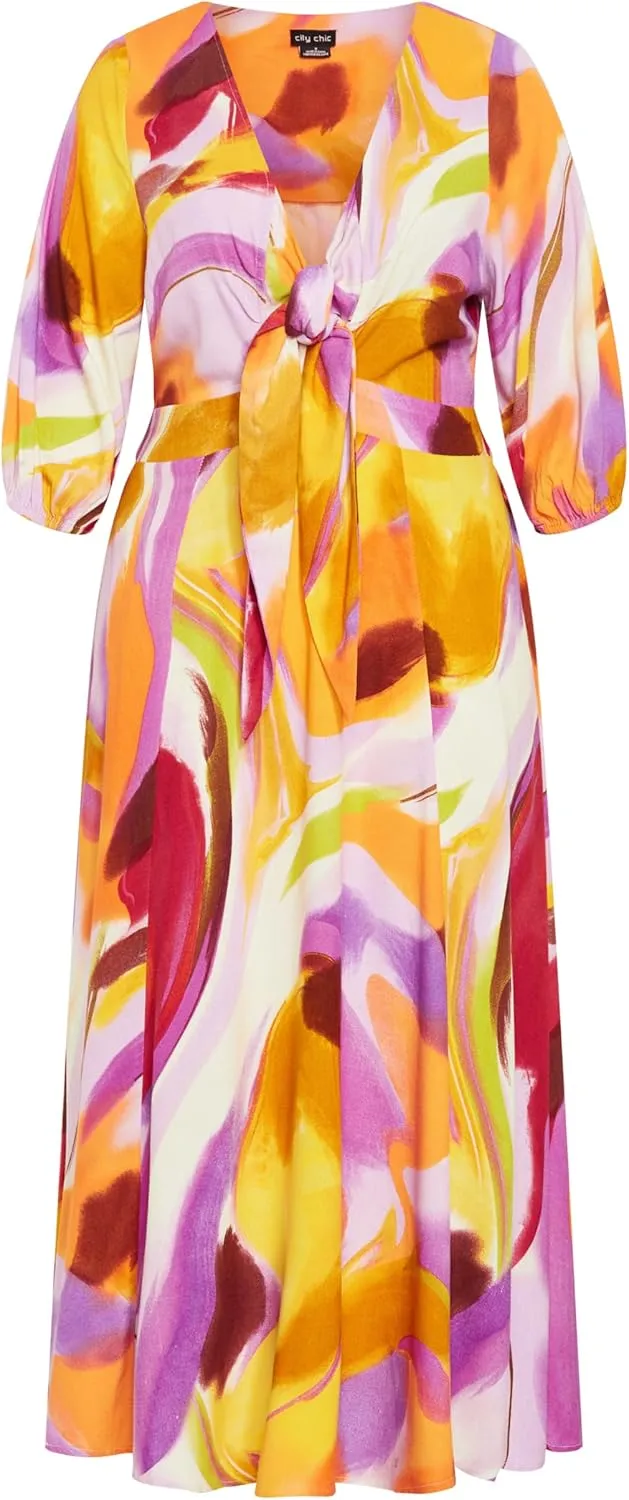 City Chic Women's Dress-Swirl Tie Print