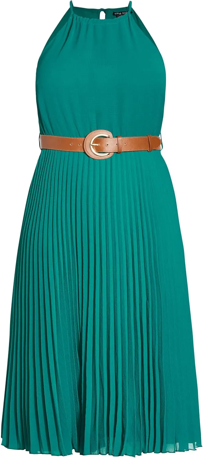 City Chic Women's Plus Size Halter Pleat Dress