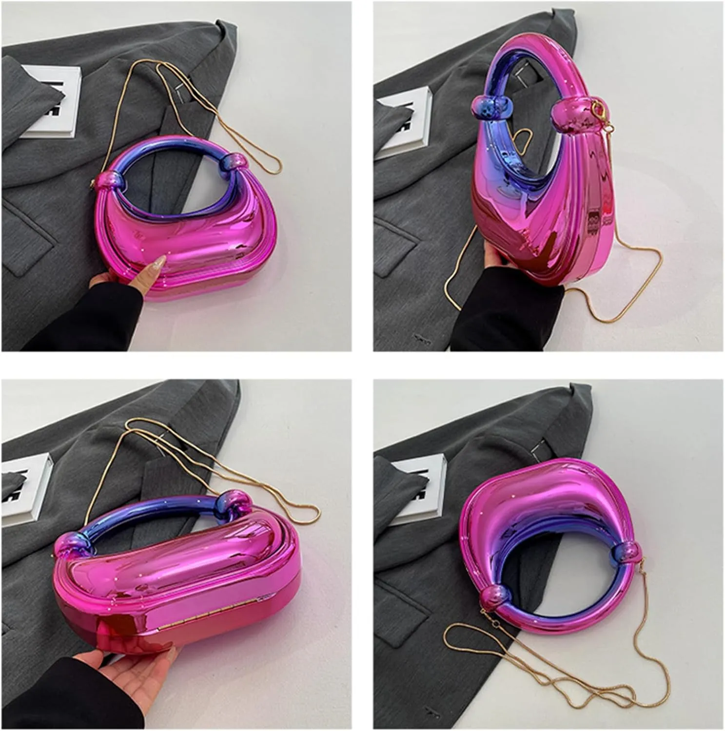 Clutch Purses for Women - Acrylic Evening Bag with Chain Strap Heart Purse for Women Stylish Bags for Parties Weddings
