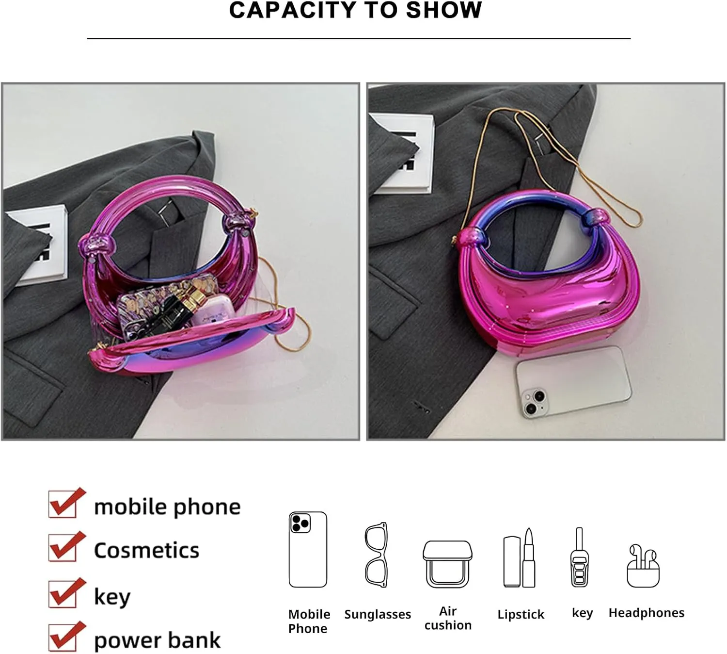 Clutch Purses for Women - Acrylic Evening Bag with Chain Strap Heart Purse for Women Stylish Bags for Parties Weddings