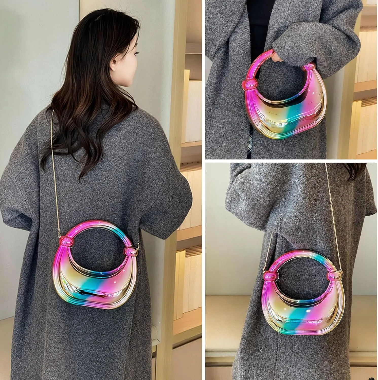 Clutch Purses for Women - Acrylic Evening Bag with Chain Strap Heart Purse for Women Stylish Bags for Parties Weddings