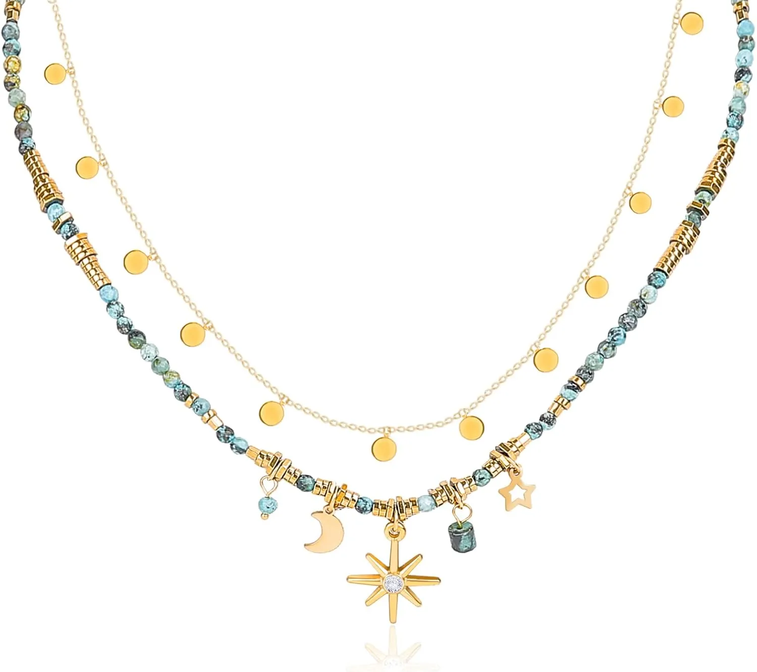 Colorful Beaded Necklace 18K Gold Plated Necklace Y2K Necklaces for Women Trendy Gemstone Necklace Natural Stone Freshwater Pearl Surfer Necklace Set??