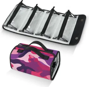 Colorful Camouflage Travel Toiletry Bag for Women, 4 in 1 Roll Up Makeup Cosmetic Bag With 4 Removable PVC Zipper Pouch