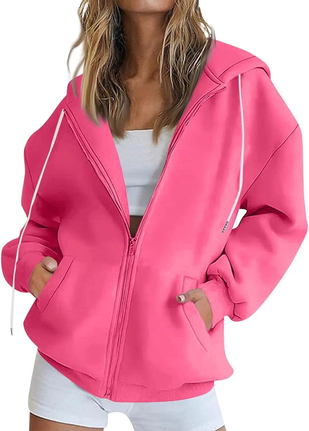 COTECRAM Womens Zip Up Hoodies Oversized Lightweight Hooded Sweatshirt Casual Long Sleeve Jacket Y2K Fall Clothes