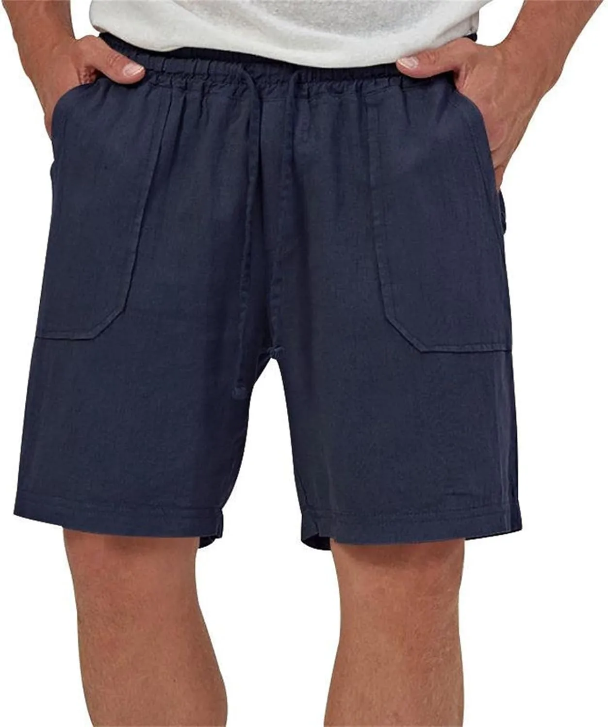 Cotton Linen Shorts for Men Elastic Waist Drawstring Summer Beach Shorts with Pockets Athletic Fit Lightweight Workout Shorts