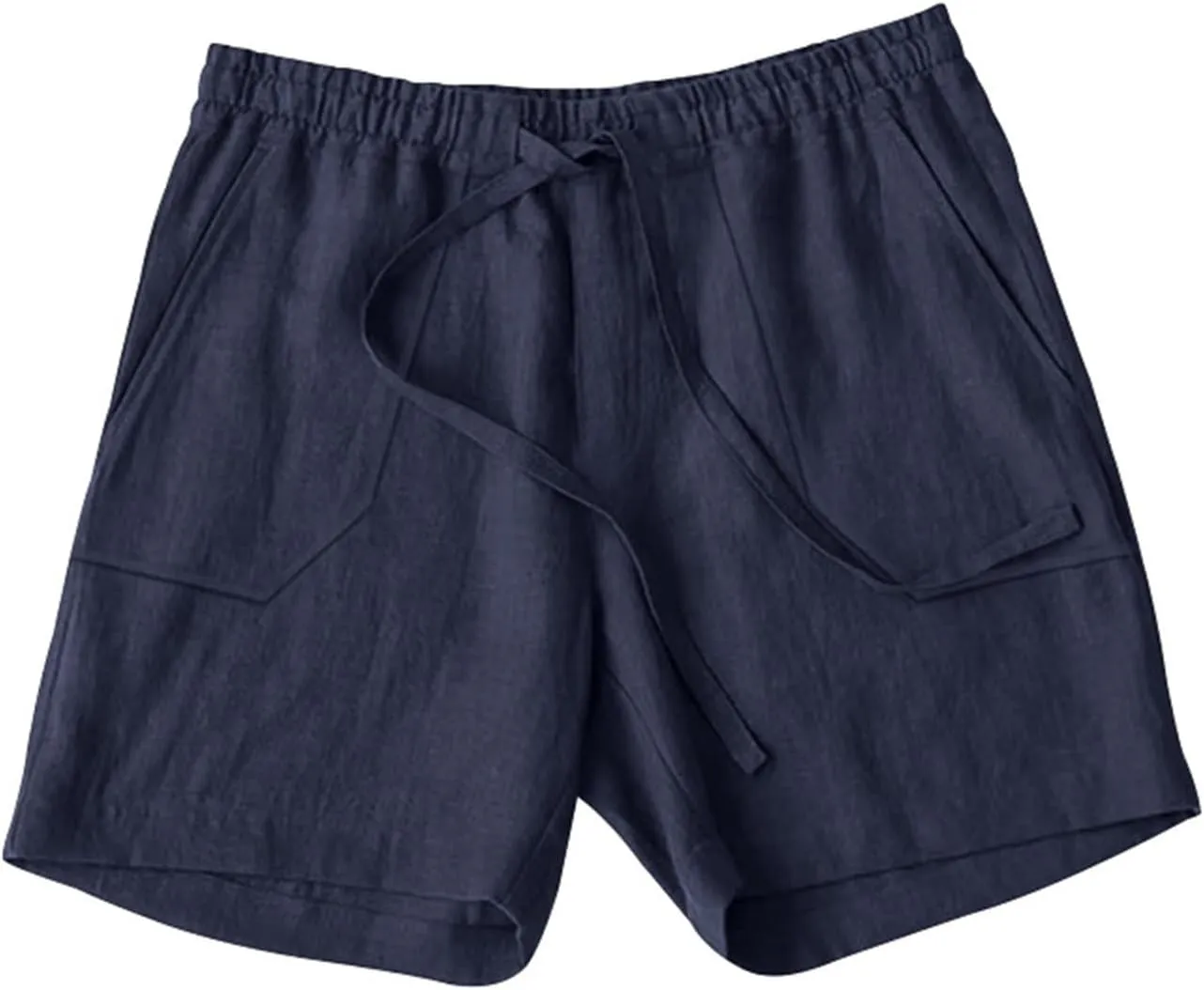 Cotton Linen Shorts for Men Elastic Waist Drawstring Summer Beach Shorts with Pockets Athletic Fit Lightweight Workout Shorts