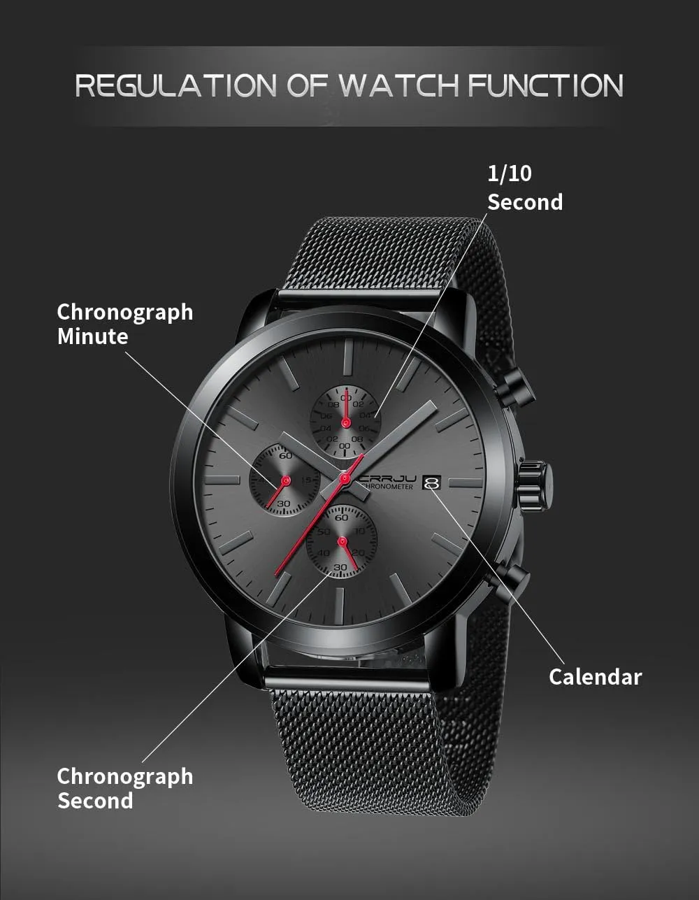 CRRJU Mens Stylish Casual Quartz Watches for Men Luxury Waterproof Calendar Chronograph Japan Movement Wristwatches