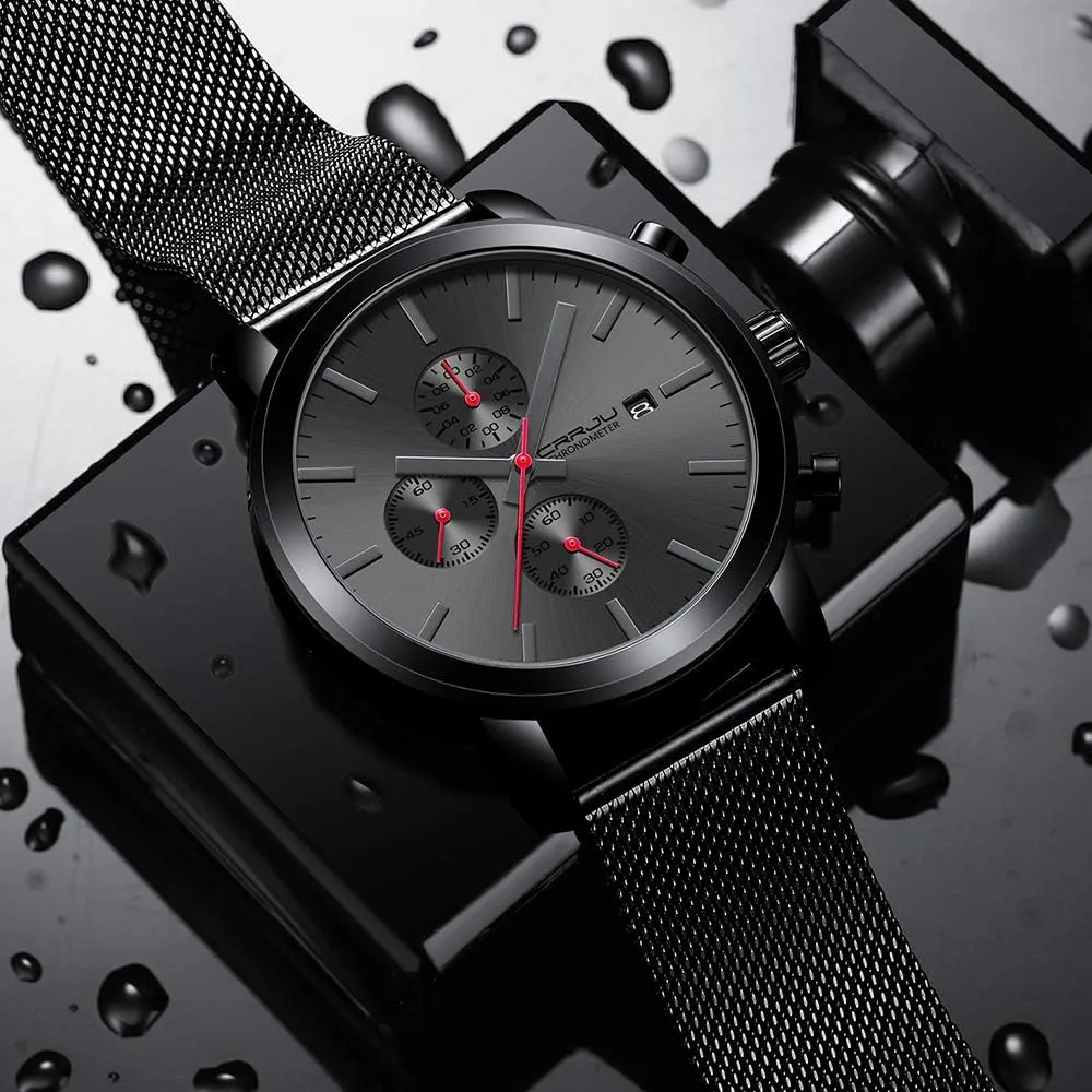 CRRJU Mens Stylish Casual Quartz Watches for Men Luxury Waterproof Calendar Chronograph Japan Movement Wristwatches