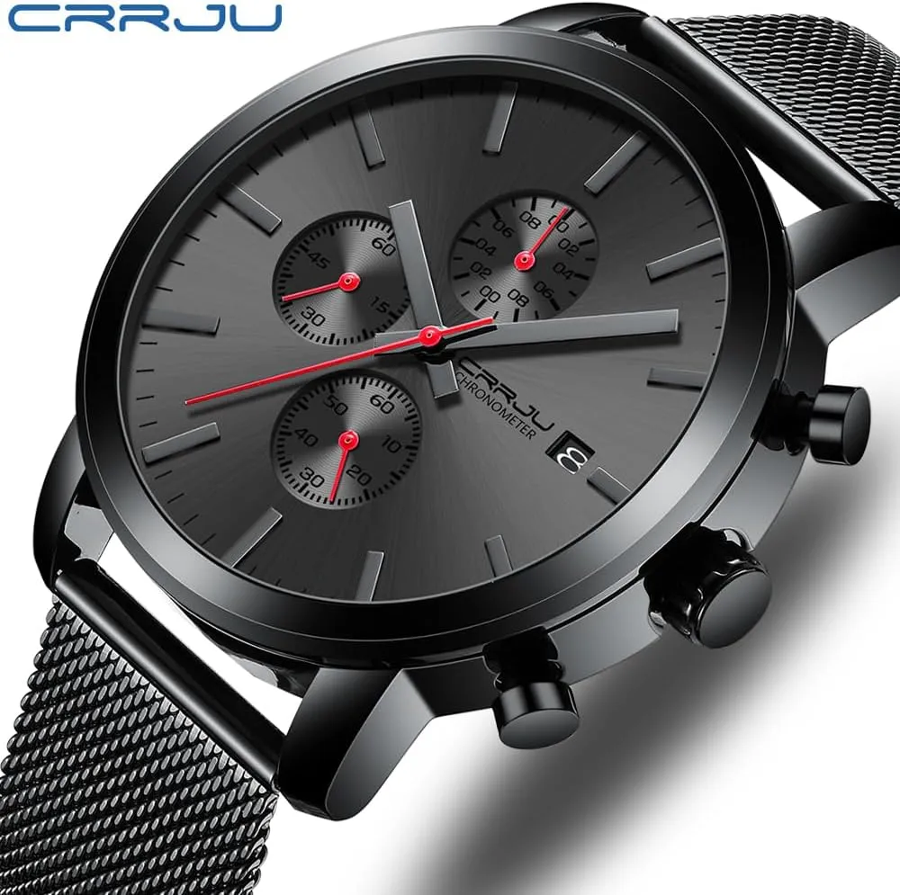 CRRJU Mens Stylish Casual Quartz Watches for Men Luxury Waterproof Calendar Chronograph Japan Movement Wristwatches