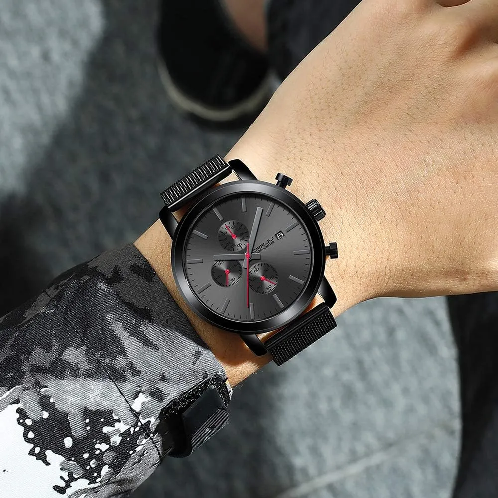 CRRJU Mens Stylish Casual Quartz Watches for Men Luxury Waterproof Calendar Chronograph Japan Movement Wristwatches