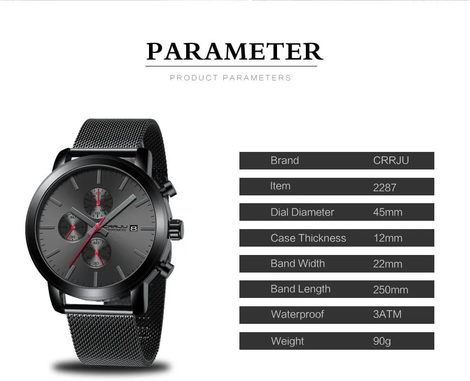 CRRJU Mens Stylish Casual Quartz Watches for Men Luxury Waterproof Calendar Chronograph Japan Movement Wristwatches