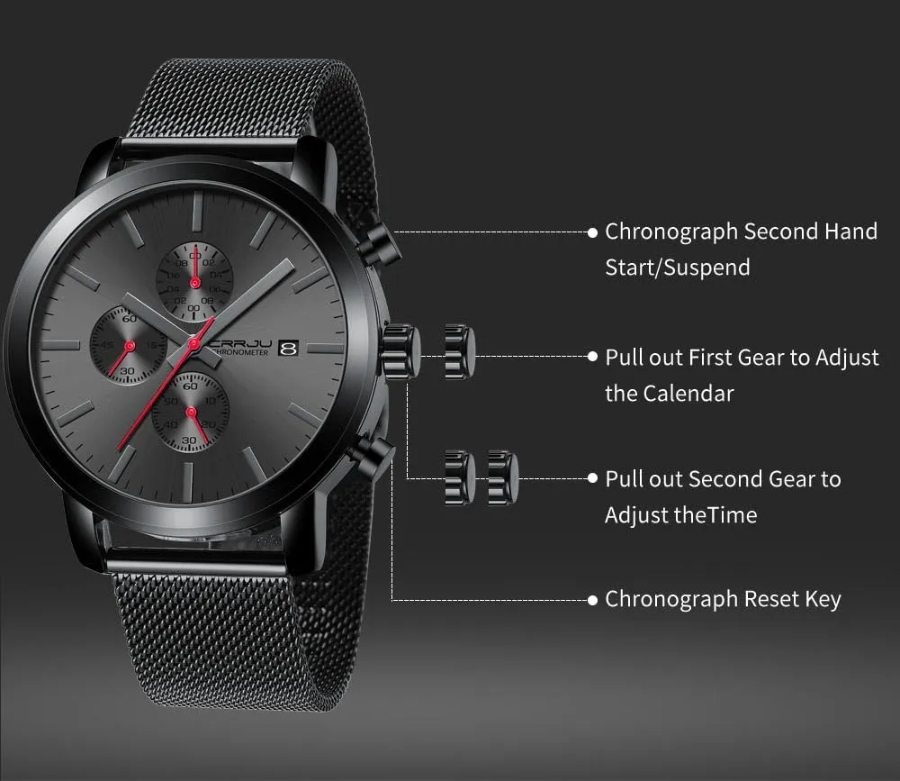 CRRJU Mens Stylish Casual Quartz Watches for Men Luxury Waterproof Calendar Chronograph Japan Movement Wristwatches
