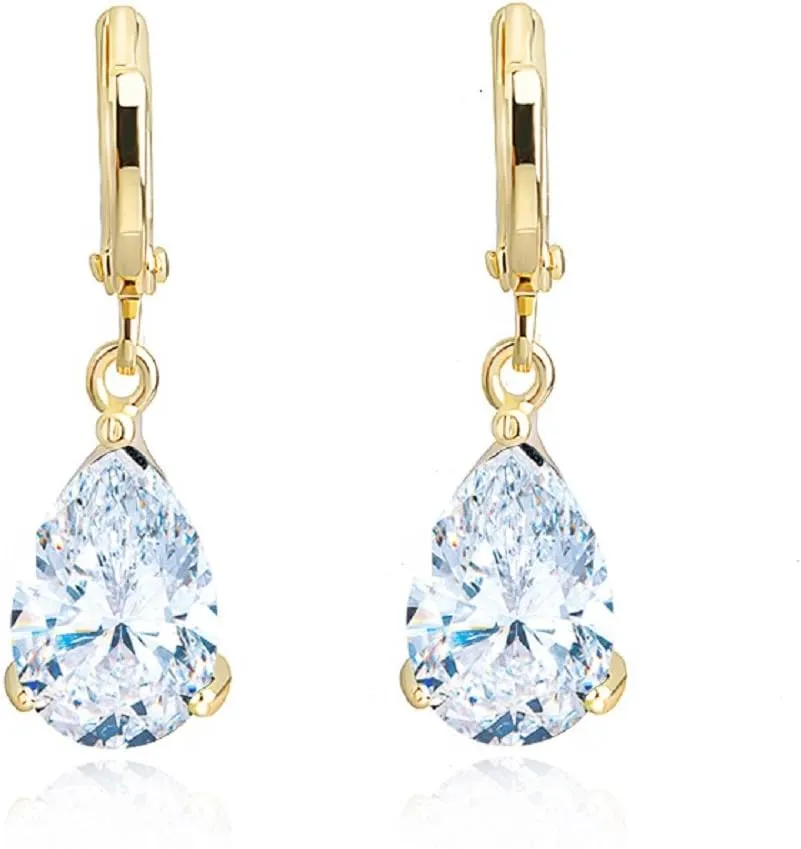 Crystal line Azuria Dange Women Teardrop Earrings with Box 18K Gold Plated Zirconia Crystals Teardrops Jewelry for Women