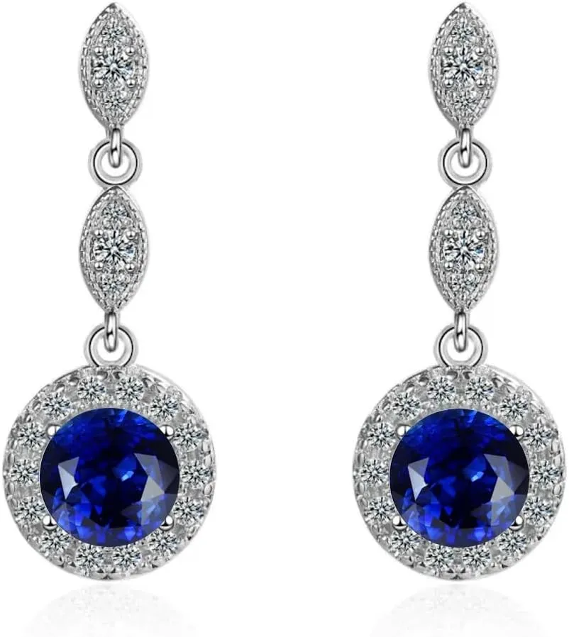 Crystalline Azuria Dangle Earrings with Round Zirconia Crystals 18K White Gold Plated for Women