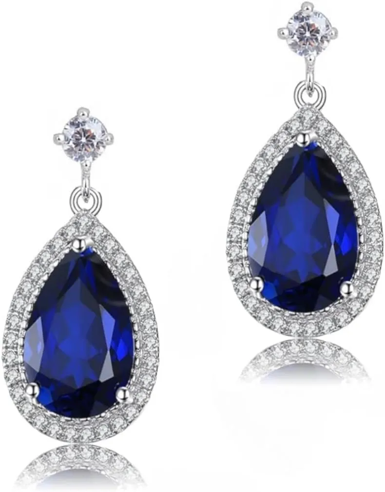 Crystalline Azuria Teardrop Earrings For Women with Box 18K White Gold Plated Tear Drop Crystal Women's Small Ear Rings Zirconia Crystals