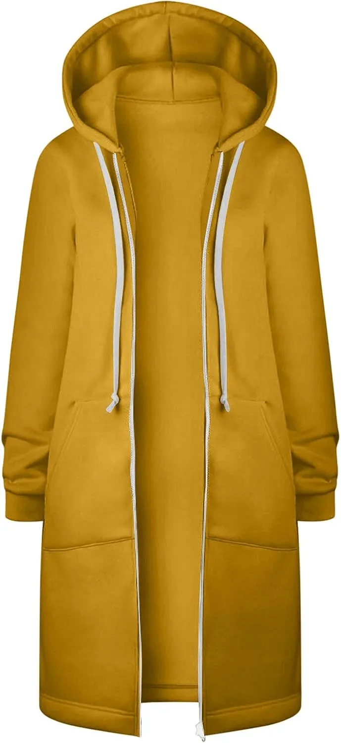 ctdiral Womens Casual Full Zip Up Hoodie Long Sleeve Hooded Long Sweatshirt Outerwear Casual Pockets Tunic Jacket Plus Size