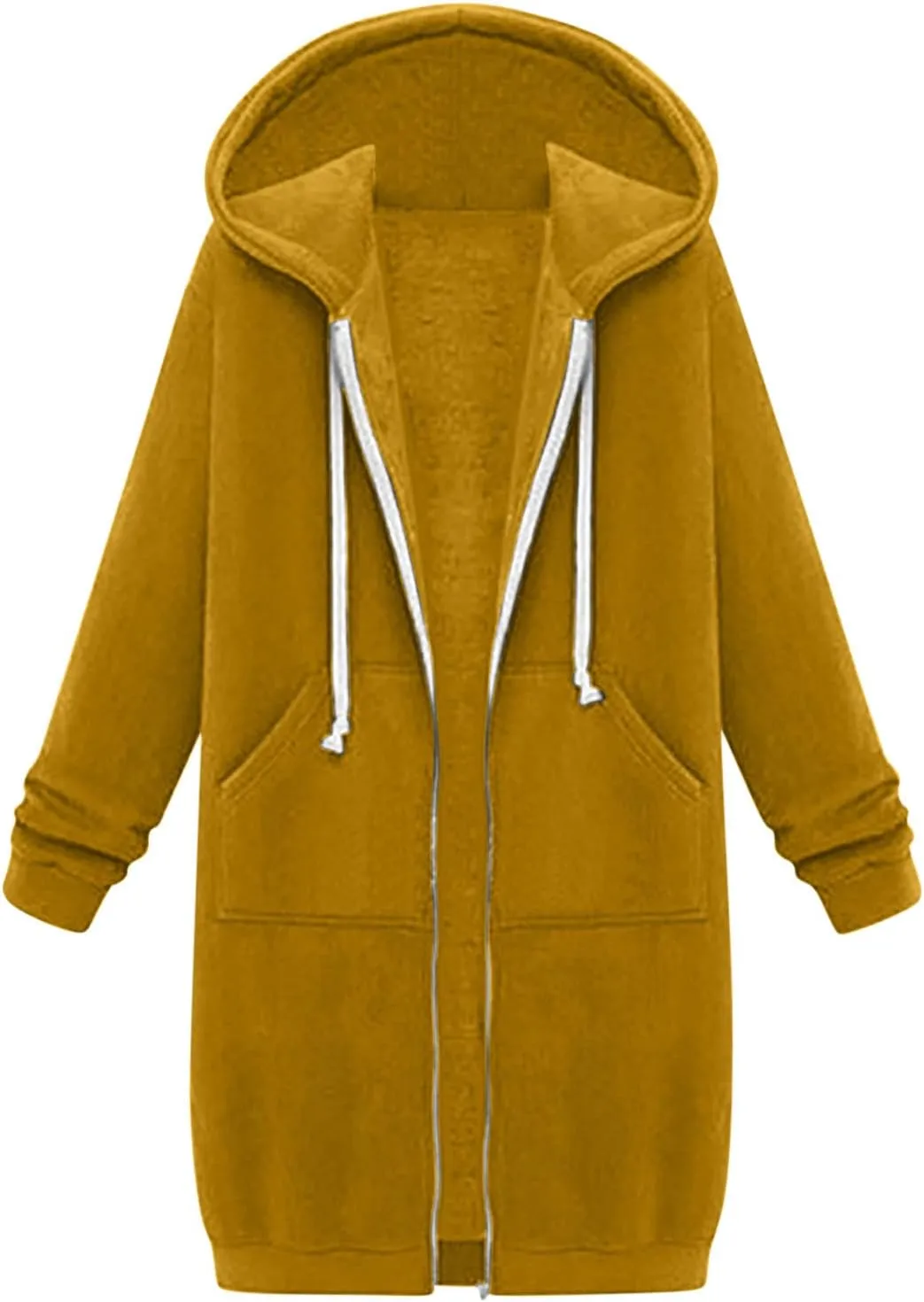 ctdiral Womens Casual Full Zip Up Hoodie Long Sleeve Hooded Long Sweatshirt Outerwear Casual Pockets Tunic Jacket Plus Size